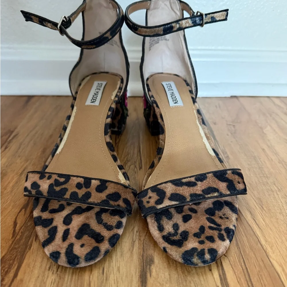 Steve Madden Inca Leopard Print Floral Embroidery Block Heels 9